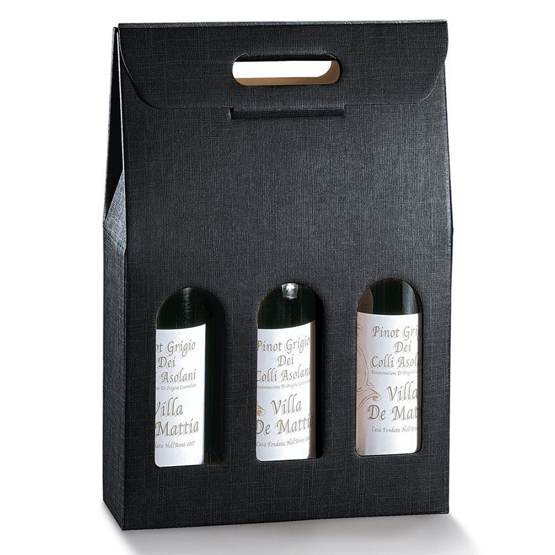 Estuche de cartón negro para 3 botellas | VinosRibera.com